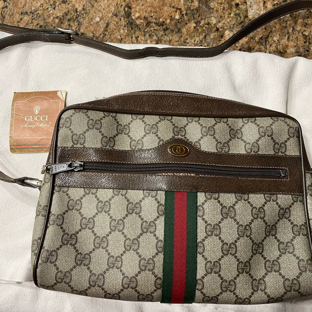 Gucci Beige and Brown Monogram shoulder Bag